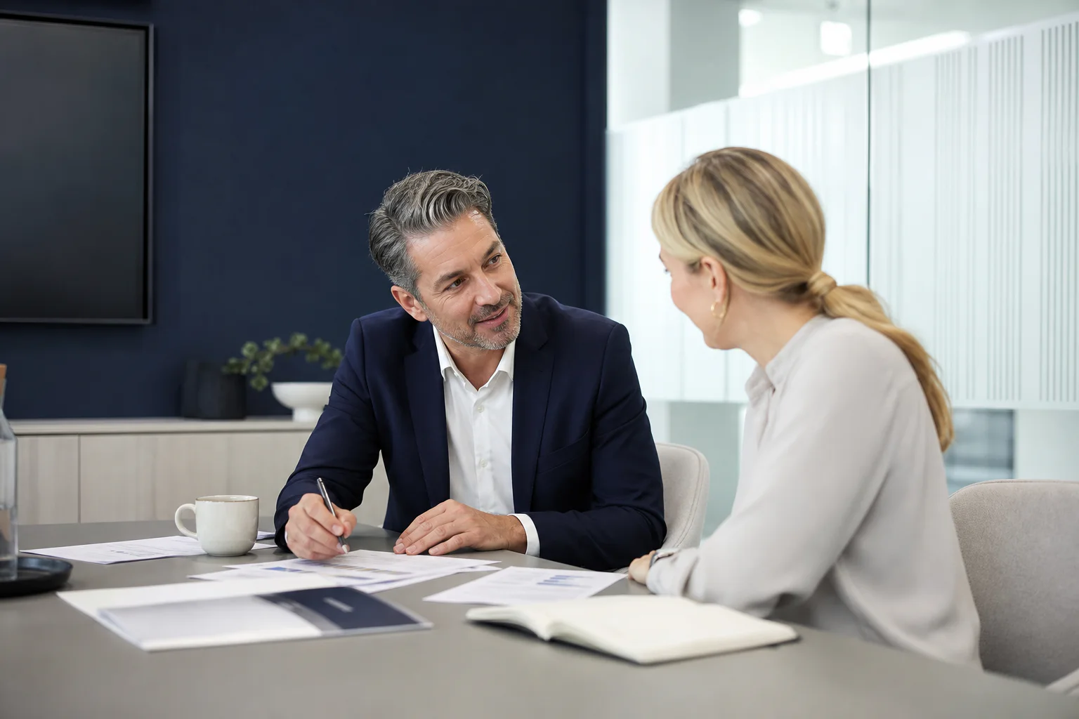 Business banking adviser meeting a company founder